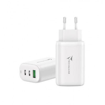 CARICABATTERIA RAPIDO 65W GAN 3 PORTE (2USB-C USB-A) TECHMADE TM-P937-WH